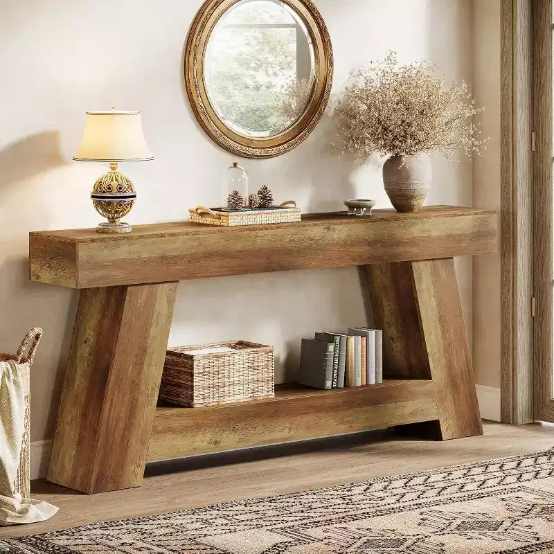 Tavolino da salotto lungo Lantine 70.9, Tavolino da divano a 2 ripiani in legno con ripiano aperto per l'ingresso, il corridoio, il soggiorno