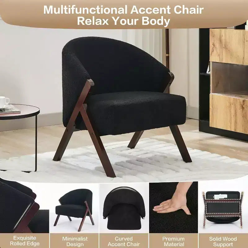 Poltrona Girevole Accent Mid-Century Modern, Sedia da Lettura Imbottita Comoda con Struttura in Legno, Facile da Montare per Soggiorno