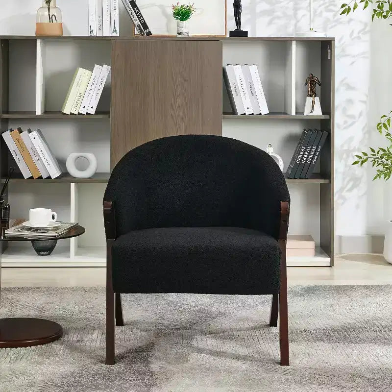 Poltrona Girevole Accent Mid-Century Modern, Sedia da Lettura Imbottita Comoda con Struttura in Legno, Facile da Montare per Soggiorno