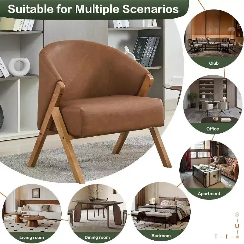 Poltrona Girevole Accent Mid-Century Modern, Sedia da Lettura Imbottita Comoda con Struttura in Legno, Facile da Montare per Soggiorno