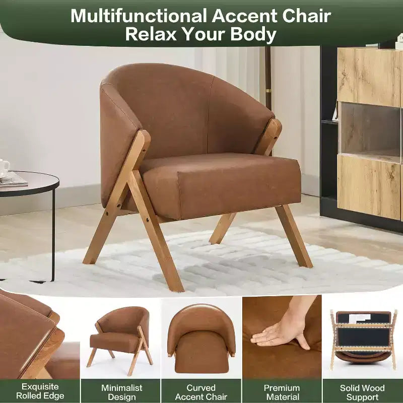 Poltrona Girevole Accent Mid-Century Modern, Sedia da Lettura Imbottita Comoda con Struttura in Legno, Facile da Montare per Soggiorno