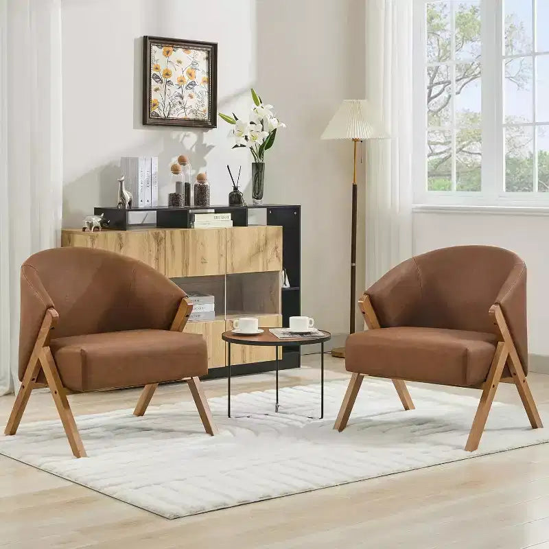 Poltrona Girevole Accent Mid-Century Modern, Sedia da Lettura Imbottita Comoda con Struttura in Legno, Facile da Montare per Soggiorno