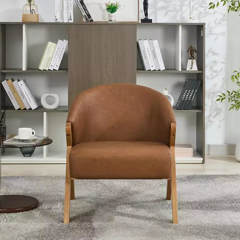 Poltrona Girevole Accent Mid-Century Modern, Sedia da Lettura Imbottita Comoda con Struttura in Legno, Facile da Montare per Soggiorno
