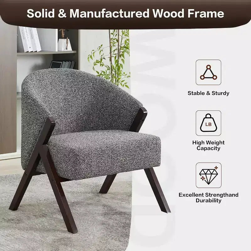 Poltrona Girevole Accent Mid-Century Modern, Sedia da Lettura Imbottita Comoda con Struttura in Legno, Facile da Montare per Soggiorno