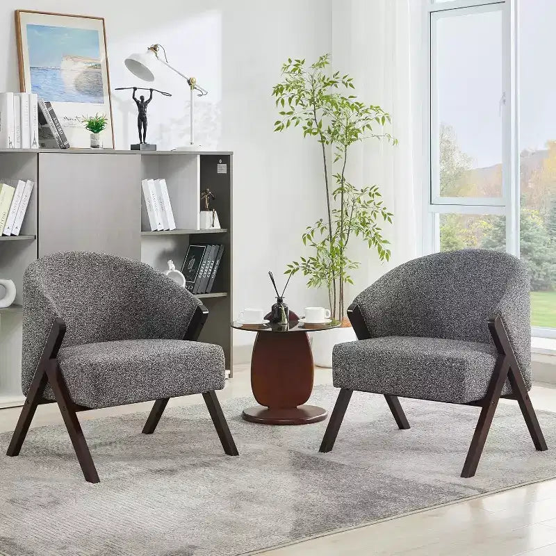 Poltrona Girevole Accent Mid-Century Modern, Sedia da Lettura Imbottita Comoda con Struttura in Legno, Facile da Montare per Soggiorno