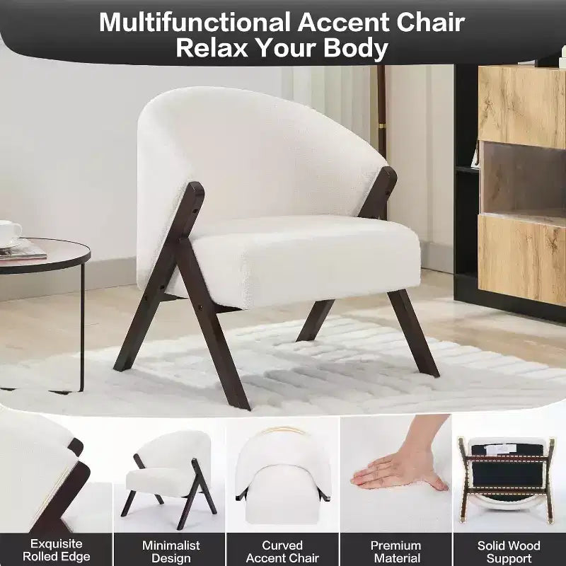 Poltrona Girevole Accent Mid-Century Modern, Sedia da Lettura Imbottita Comoda con Struttura in Legno, Facile da Montare per Soggiorno