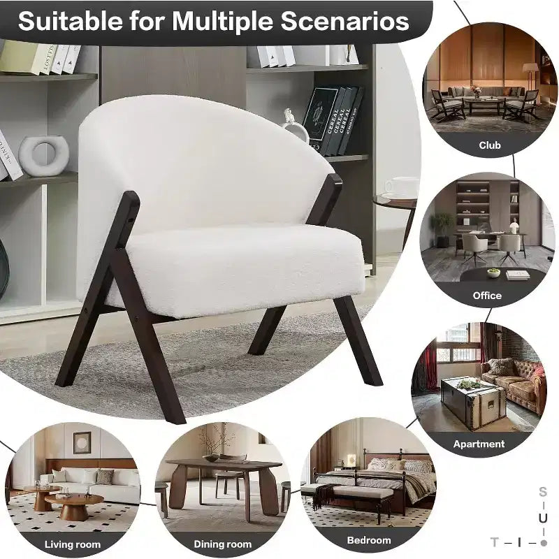 Poltrona Girevole Accent Mid-Century Modern, Sedia da Lettura Imbottita Comoda con Struttura in Legno, Facile da Montare per Soggiorno