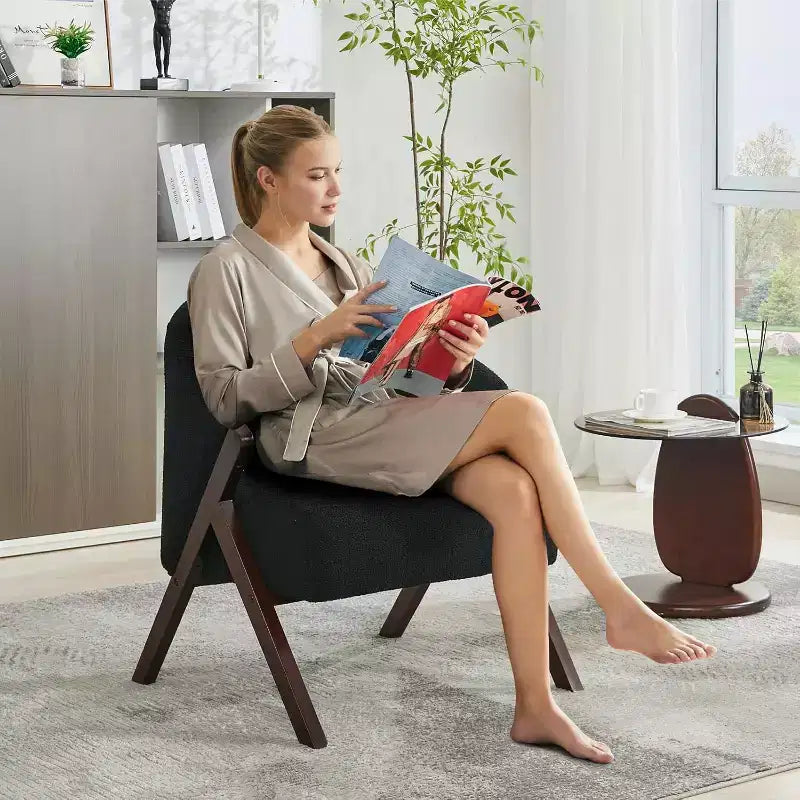 Poltrona Girevole Accent Mid-Century Modern, Sedia da Lettura Imbottita Comoda con Struttura in Legno, Facile da Montare per Soggiorno