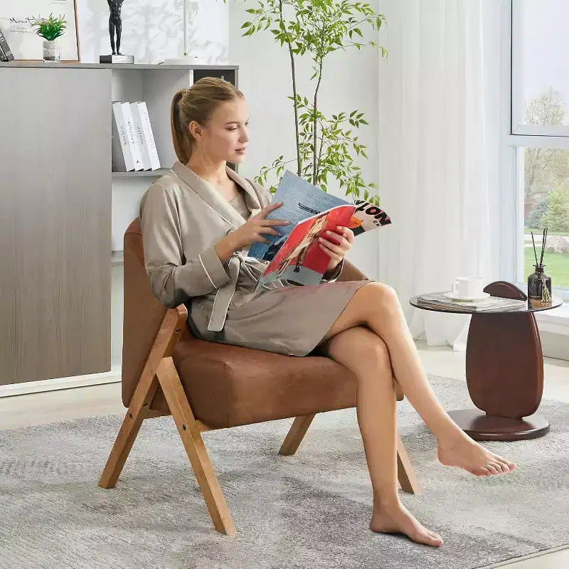 Poltrona Girevole Accent Mid-Century Modern, Sedia da Lettura Imbottita Comoda con Struttura in Legno, Facile da Montare per Soggiorno