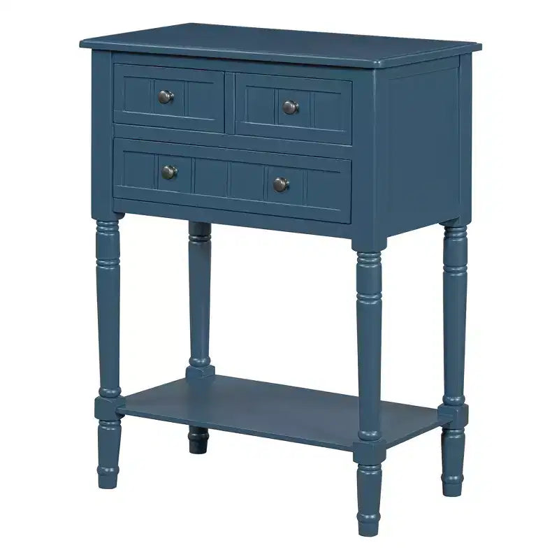 Tavolo consolle stretto Bellemave, tavolo da divano sottile con tre cassetti e ripiano inferiore (blu scuro)