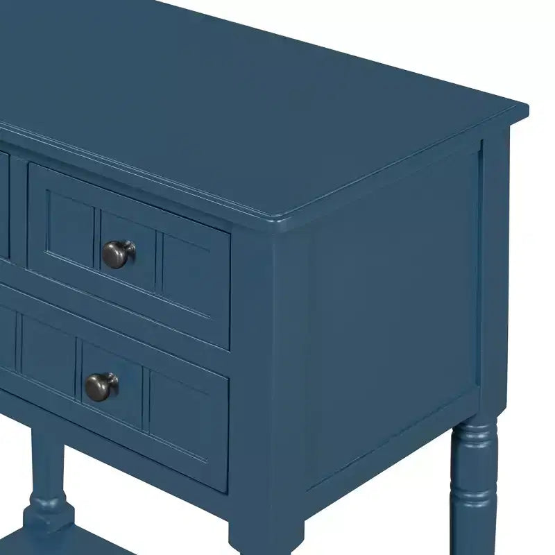 Tavolo consolle stretto Bellemave, tavolo da divano sottile con tre cassetti e ripiano inferiore (blu scuro)