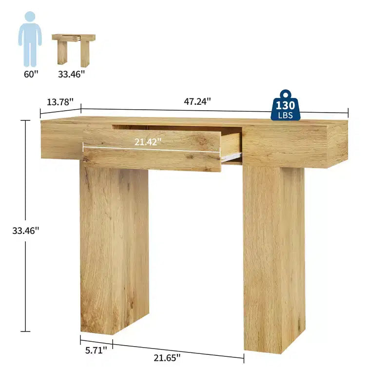 Tavolo consolle lungo 120 cm con cassetto, tavolo rettangolare in legno da divano da mettere dietro al divano, tavoli industriali da ingresso in stile rustico per corridoi e androni