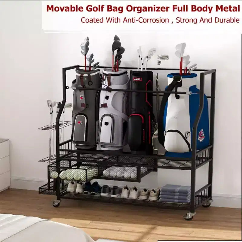COZONY Organizer per Attrezzatura da Golf da Garage, Contiene 4 Sacche da Golf, Mazze e Accessori, con 4 Ruote, Cassetti per Scarpe e Attrezzatura, Ideale per Garage
