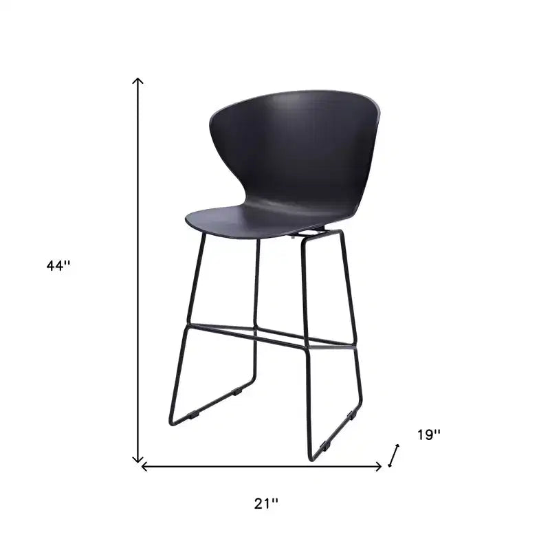 HomeRoots, set di due sgabelli da bar neri da 76 cm con schienale basso in plastica e metallo, ad altezza bar