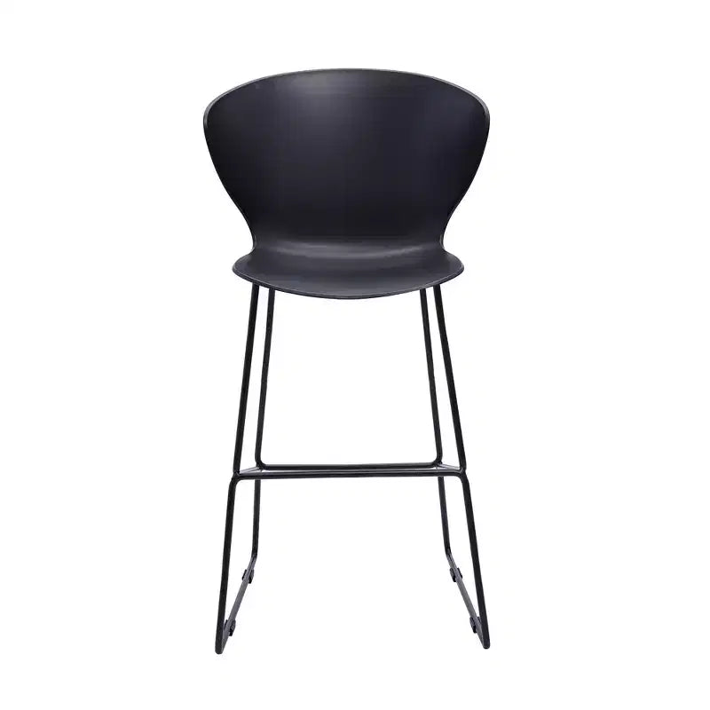 HomeRoots, set di due sgabelli da bar neri da 76 cm con schienale basso in plastica e metallo, ad altezza bar
