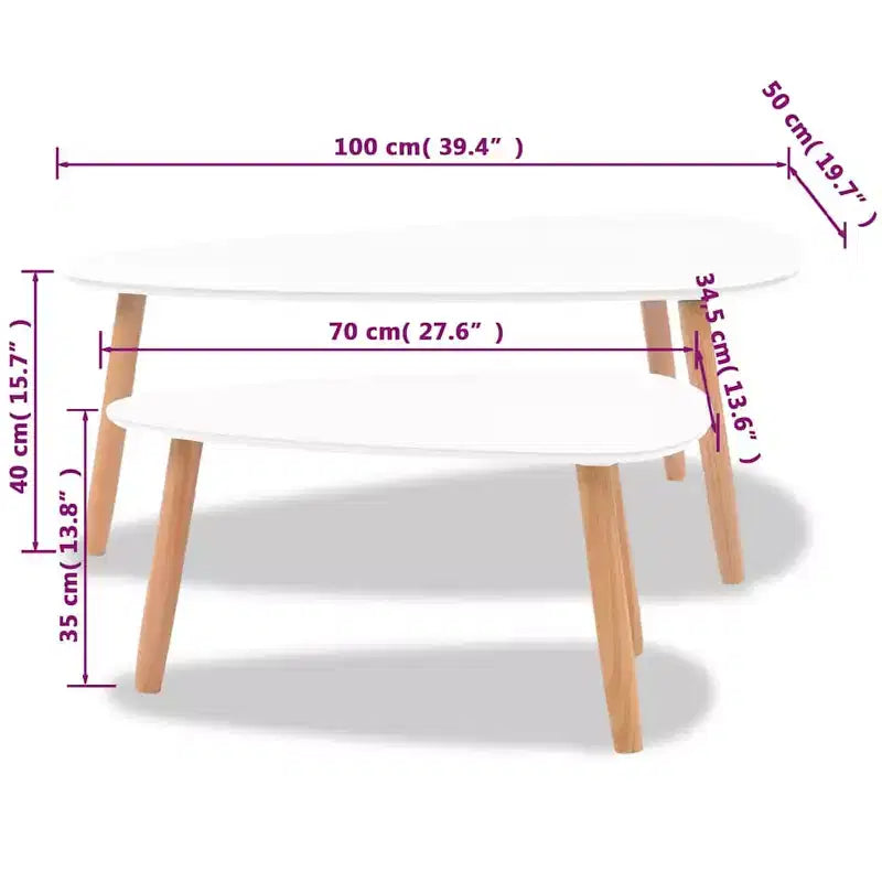 Tavolini da caffè set da 2 Bianco legno di pino massello, MDF Media Durevole
