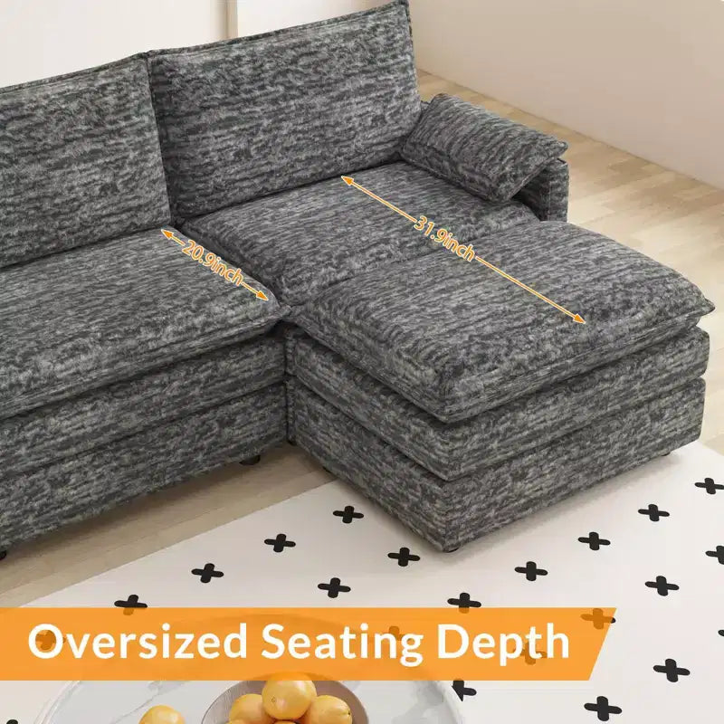 Divano componibile modulare 108 XL, divano a nuvola a L a 4 posti con pouf per soggiorno/appartamento