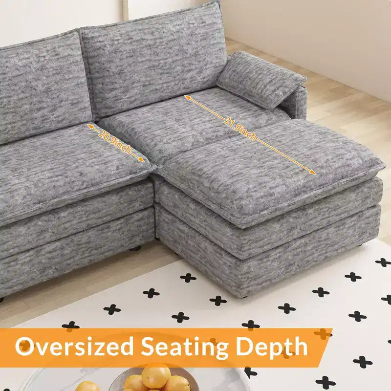 Divano componibile modulare 108 XL, divano a nuvola a L a 4 posti con pouf per soggiorno/appartamento