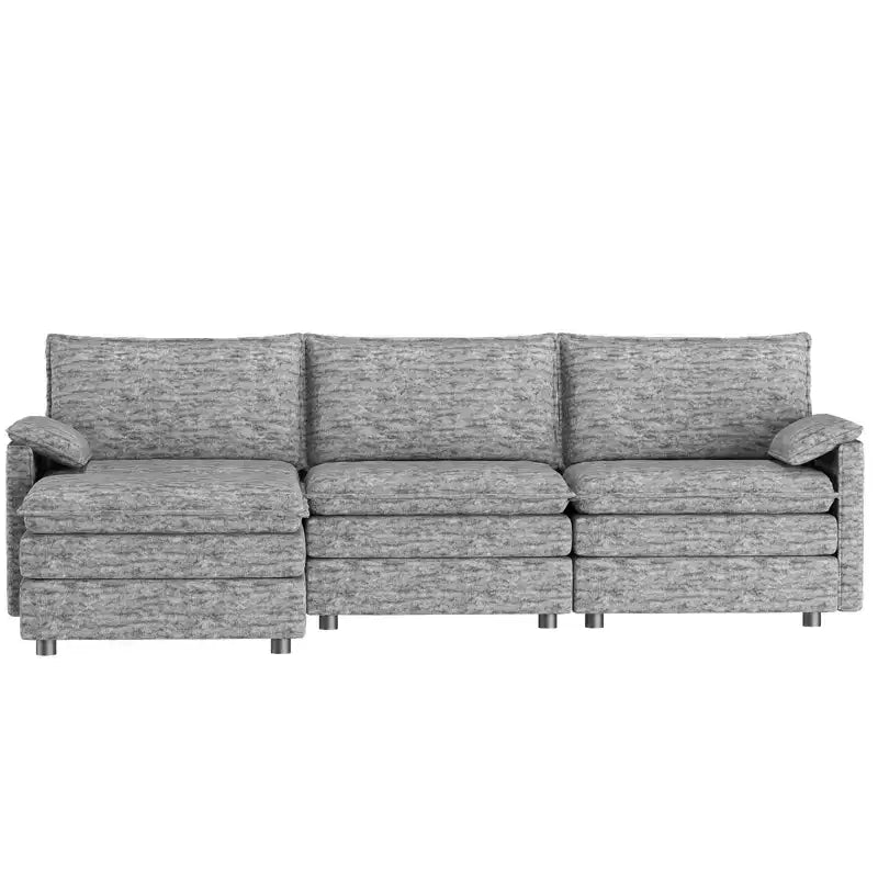 Divano componibile modulare 108 XL, divano a nuvola a L a 4 posti con pouf per soggiorno/appartamento