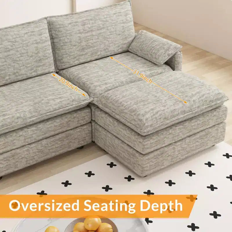 Divano componibile modulare 108 XL, divano a nuvola a L a 4 posti con pouf per soggiorno/appartamento