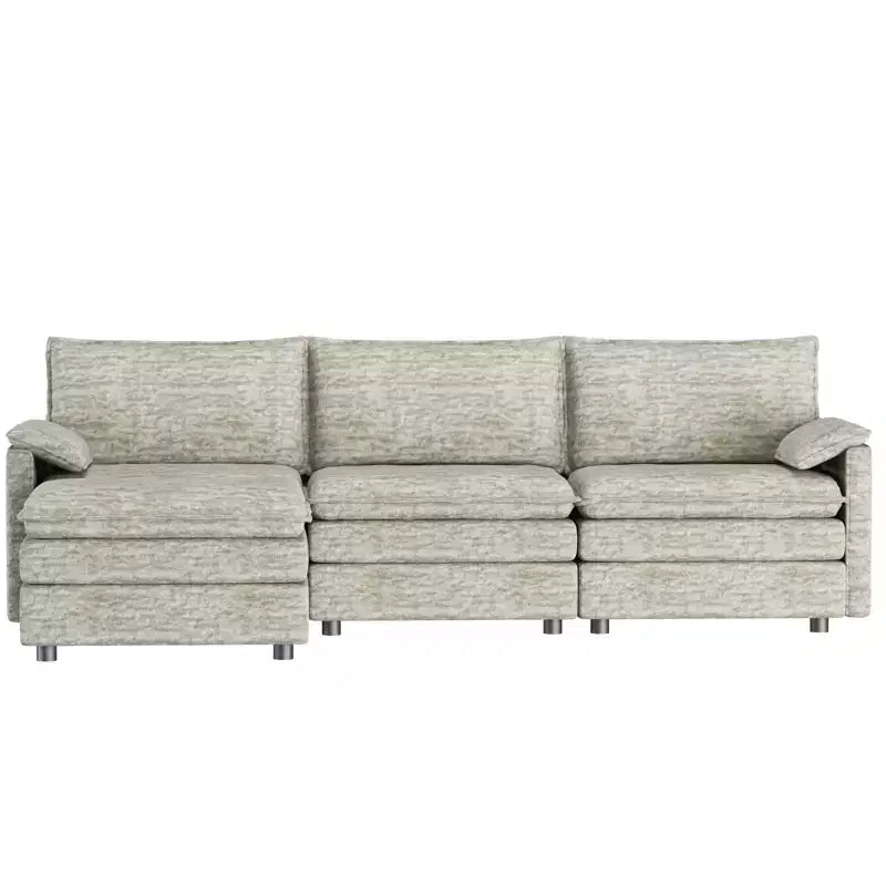 Divano componibile modulare 108 XL, divano a nuvola a L a 4 posti con pouf per soggiorno/appartamento