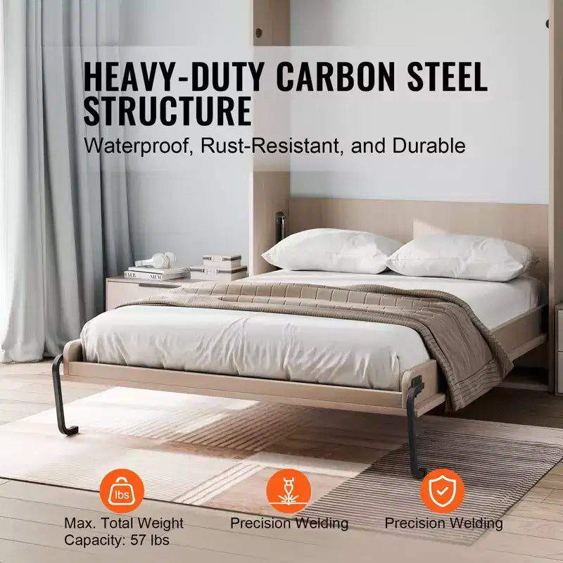 VEVOR Kit Letto a Scomparsa, Matrimoniale, Kit Hardware Meccanico per Letto a Muro Fai da Te Deluxe, Supporto Telaio Letto Resistente con Leva Pneumatica, Letto a Muro Pieghevole, Nero