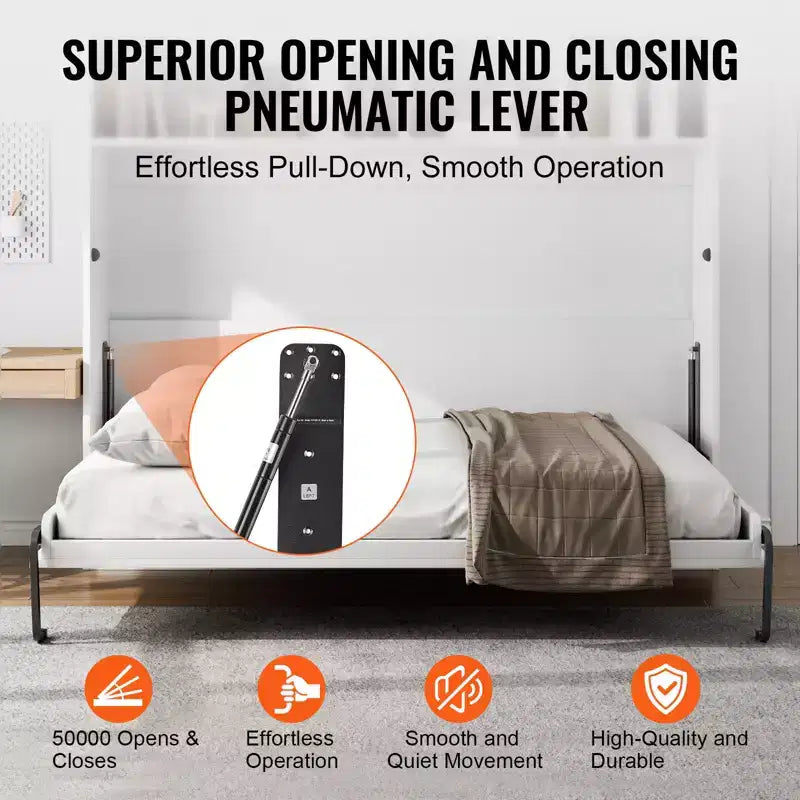 VEVOR Kit Letto a Scomparsa, Matrimoniale, Kit Hardware Meccanico per Letto a Muro Fai da Te Deluxe, Supporto Telaio Letto Resistente con Leva Pneumatica, Letto a Muro Pieghevole, Nero