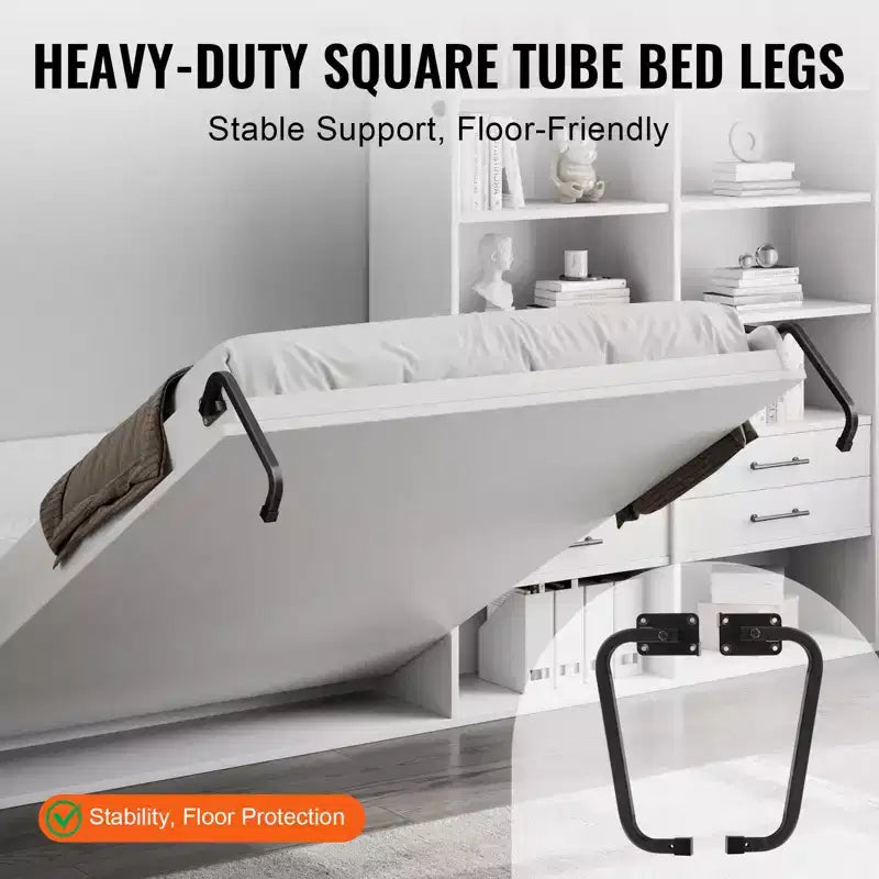 VEVOR Kit Letto a Scomparsa, Matrimoniale, Kit Hardware Meccanico per Letto a Muro Fai da Te Deluxe, Supporto Telaio Letto Resistente con Leva Pneumatica, Letto a Muro Pieghevole, Nero