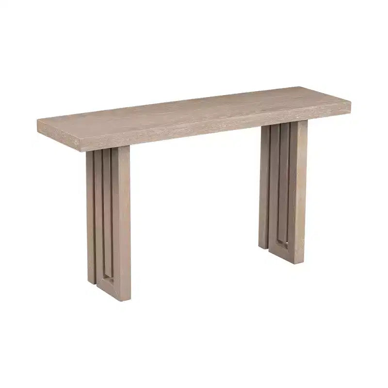 Consolle Okak Minimalism con impiallacciatura in rovere, tavolo da ingresso con piano e gambe spessi, tavolino d'appoggio per soggiorno, corridoio