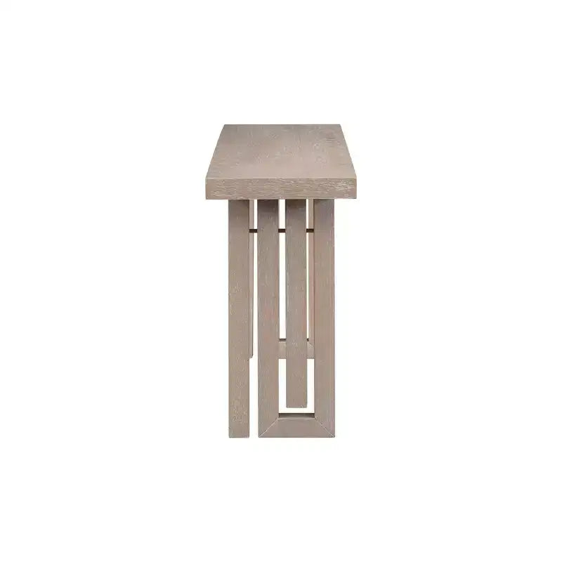 Consolle Okak Minimalism con impiallacciatura in rovere, tavolo da ingresso con piano e gambe spessi, tavolino d'appoggio per soggiorno, corridoio