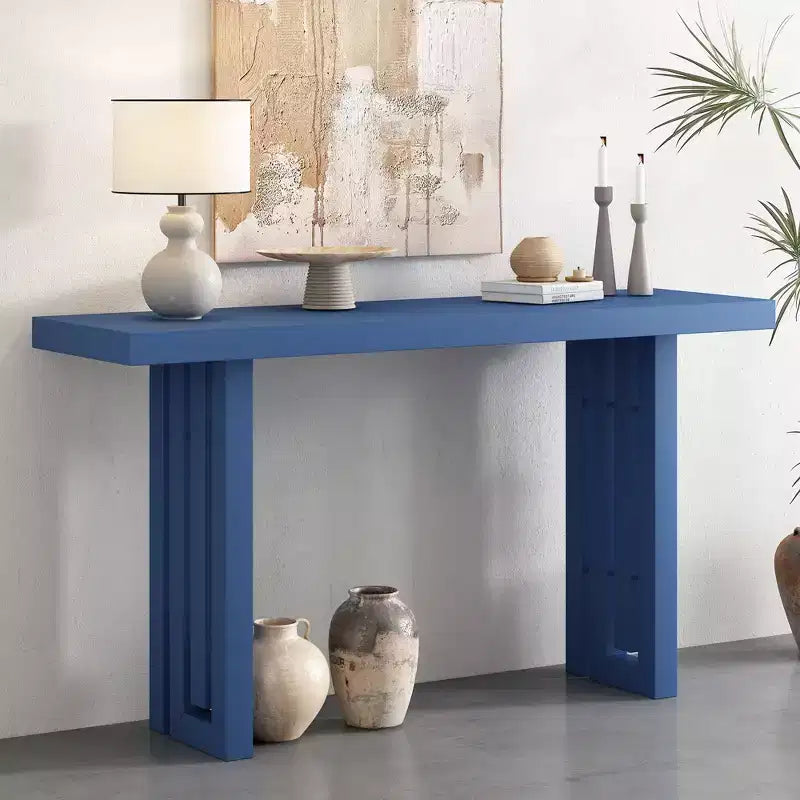 Consolle Okak Minimalism con impiallacciatura in rovere, tavolo da ingresso con piano e gambe spessi, tavolino d'appoggio per soggiorno, corridoio
