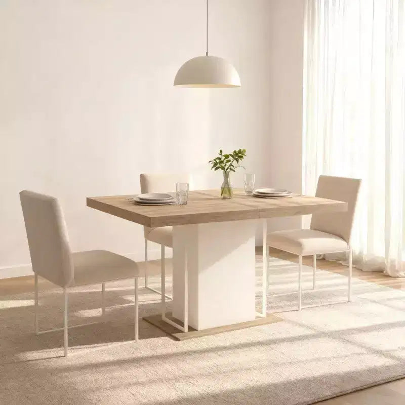 Tavolo da pranzo allungabile Homy Casa, rovere e bianco, design moderno ed espandibile
