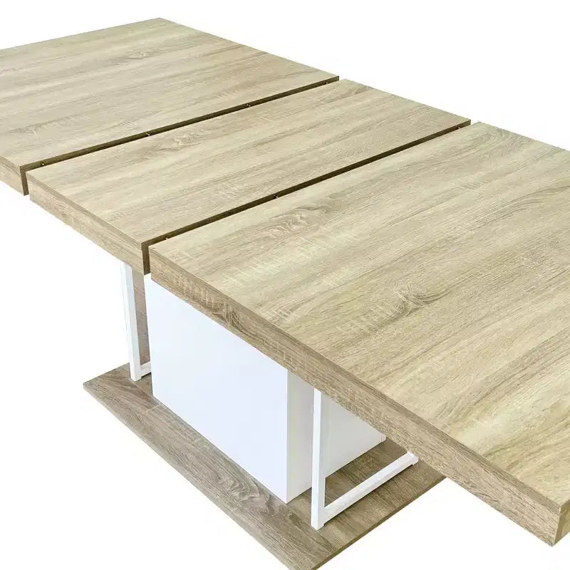 Tavolo da pranzo allungabile Homy Casa, rovere e bianco, design moderno ed espandibile