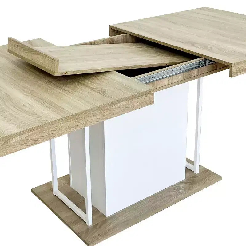 Tavolo da pranzo allungabile Homy Casa, rovere e bianco, design moderno ed espandibile