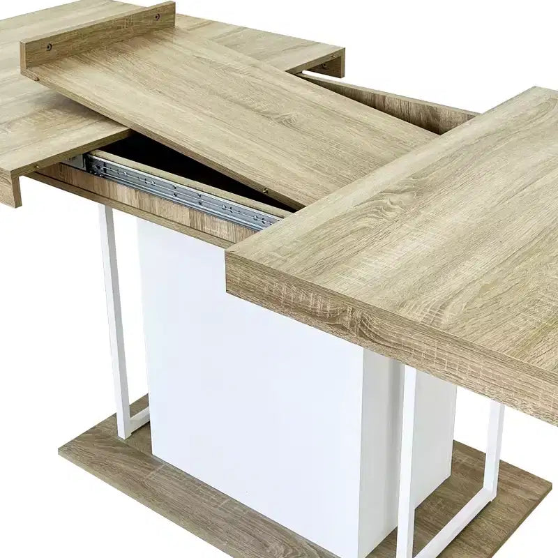 Tavolo da pranzo allungabile Homy Casa, rovere e bianco, design moderno ed espandibile
