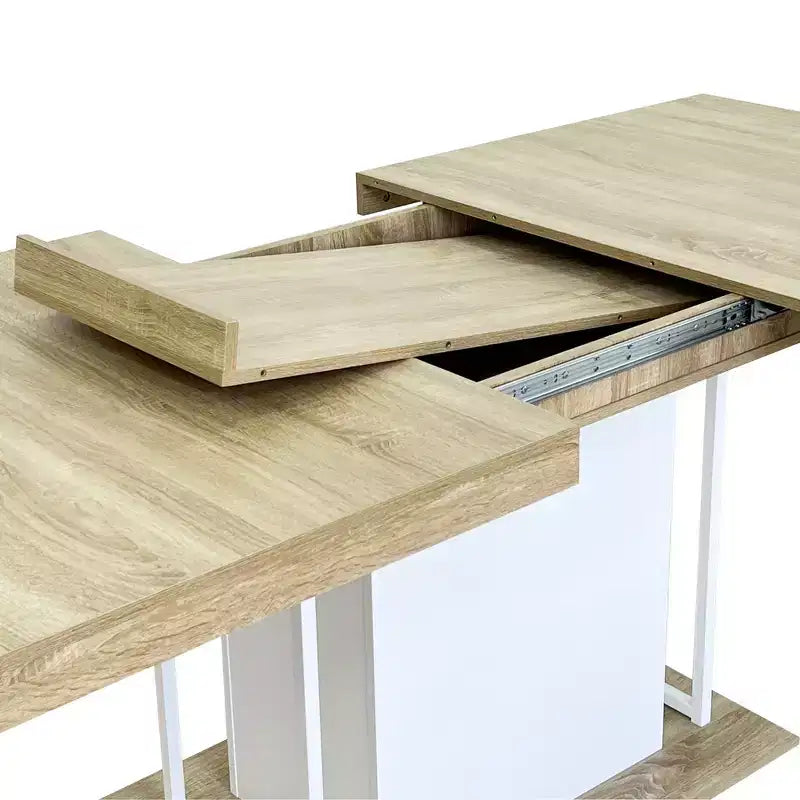 Tavolo da pranzo allungabile Homy Casa, rovere e bianco, design moderno ed espandibile