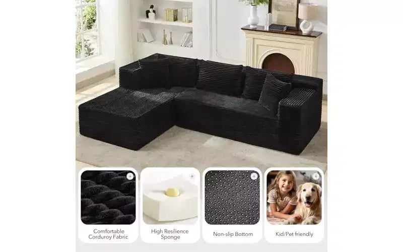 Divano componibile GustoWave 106 Cloud con chaise longue a L, divano modulare moderno con seduta profonda, divani imbottiti per soggiorno, lato sinistro