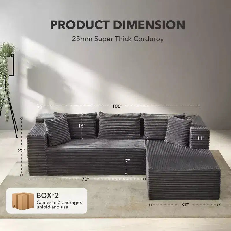 Divano componibile GustoWave 106 Cloud con chaise longue a L, divano modulare moderno con seduta profonda, divani imbottiti per soggiorno, lato sinistro