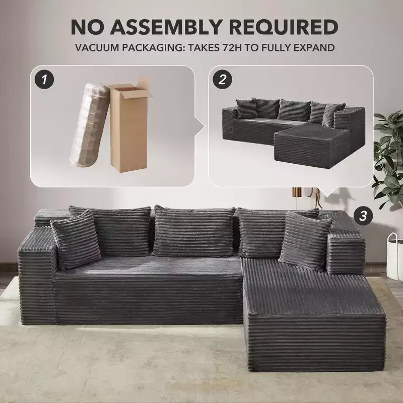 Divano componibile GustoWave 106 Cloud con chaise longue a L, divano modulare moderno con seduta profonda, divani imbottiti per soggiorno, lato sinistro