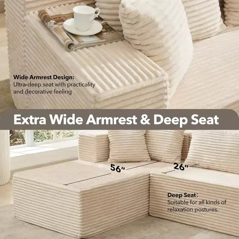 Divano componibile GustoWave 106 Cloud con chaise longue a L, divano modulare moderno con seduta profonda, divani imbottiti per soggiorno, lato sinistro