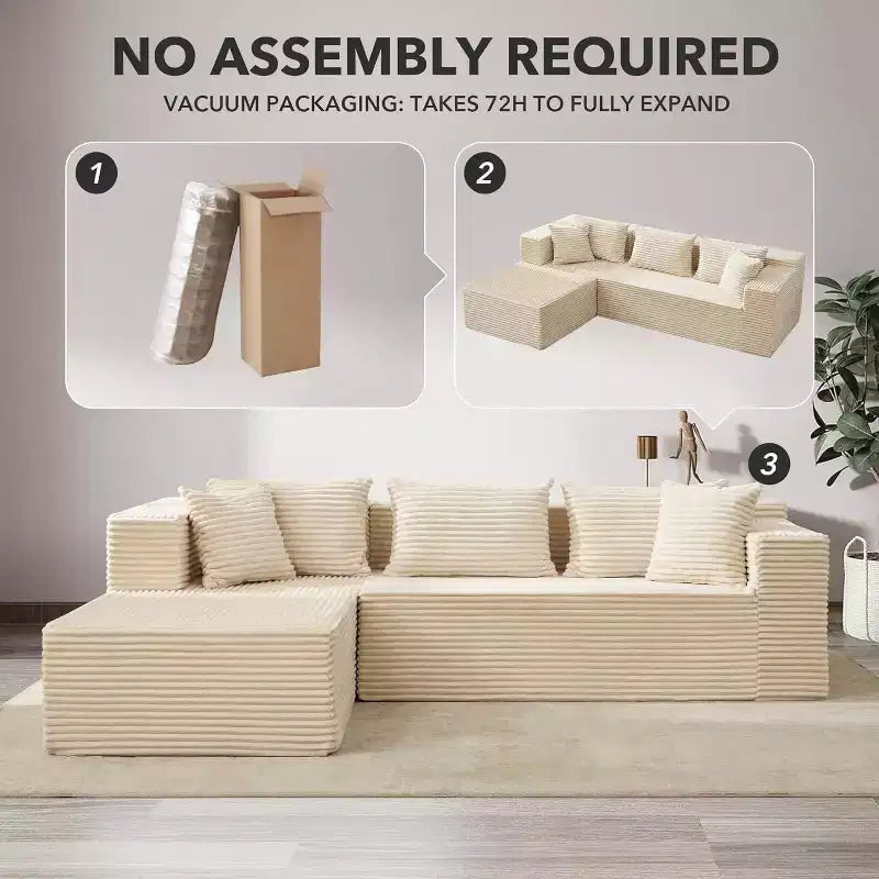 Divano componibile GustoWave 106 Cloud con chaise longue a L, divano modulare moderno con seduta profonda, divani imbottiti per soggiorno, lato sinistro