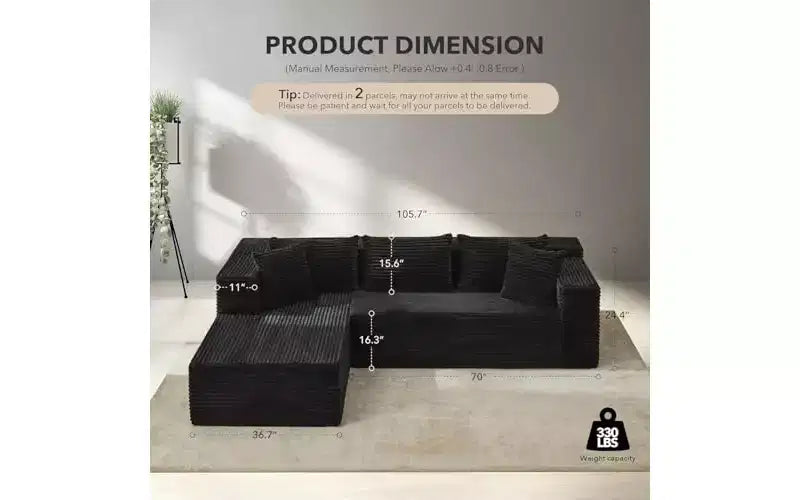 Divano componibile GustoWave 106 Cloud con chaise longue a L, divano modulare moderno con seduta profonda, divani imbottiti per soggiorno, lato sinistro