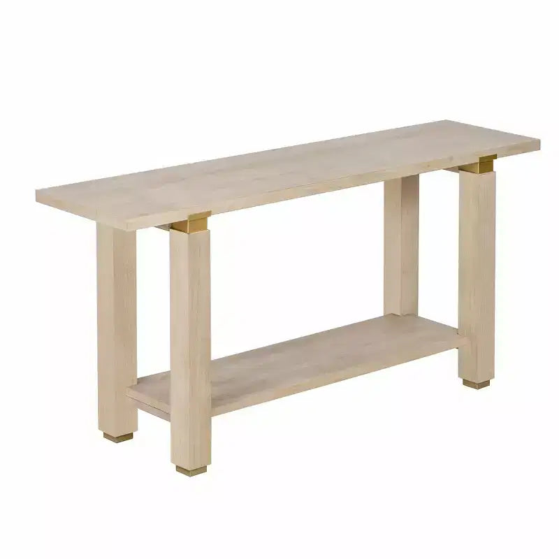 Okak 63IN Tavolo Consolle Moderno Stretto, Tavolo da Ingresso con Accenti Metallici e Ripiano Aperto, Tavolo d'Appoggio per Soggiorno, Corridoio, Naturale