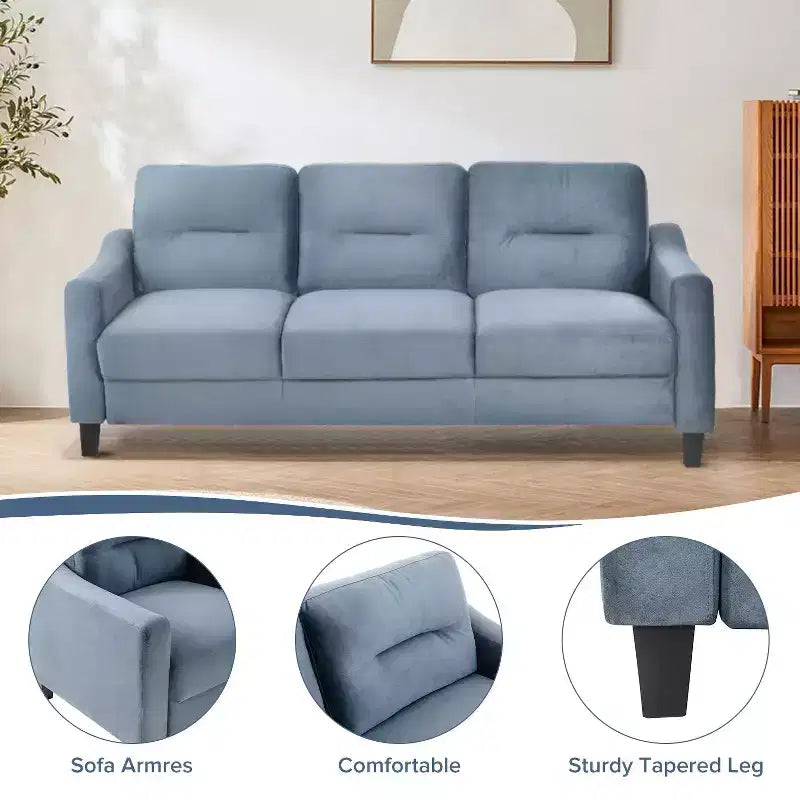 PexFix Divano componibile a 3 posti con molle a U e struttura in legno massiccio, divano imbottito in velluto in stile Mid-Century per soggiorno, camera da letto, ufficio, grigio