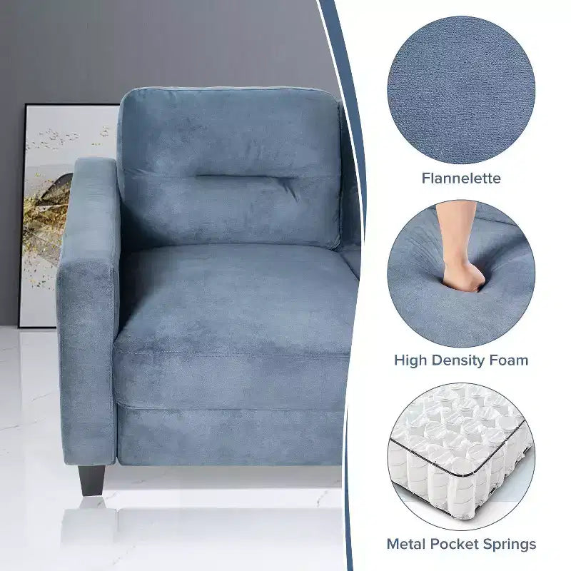 PexFix Divano componibile a 3 posti con molle a U e struttura in legno massiccio, divano imbottito in velluto in stile Mid-Century per soggiorno, camera da letto, ufficio, grigio