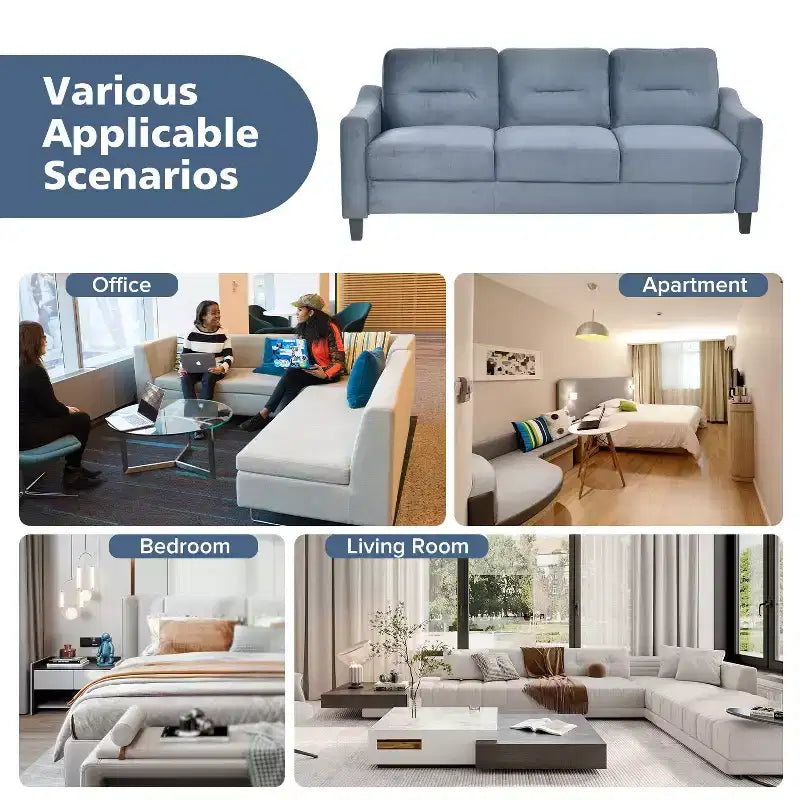 PexFix Divano componibile a 3 posti con molle a U e struttura in legno massiccio, divano imbottito in velluto in stile Mid-Century per soggiorno, camera da letto, ufficio, grigio