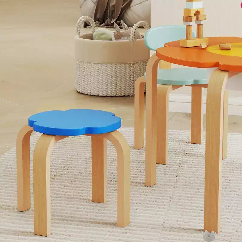 Qaba Set Tavolo e Sedie per Bambini 5 Pezzi, Set Tavolo e Sedie a Forma di Fiore per Bambini con Contenitore Integrato, per Disegno Lettura Attività Artistiche e Artigianali