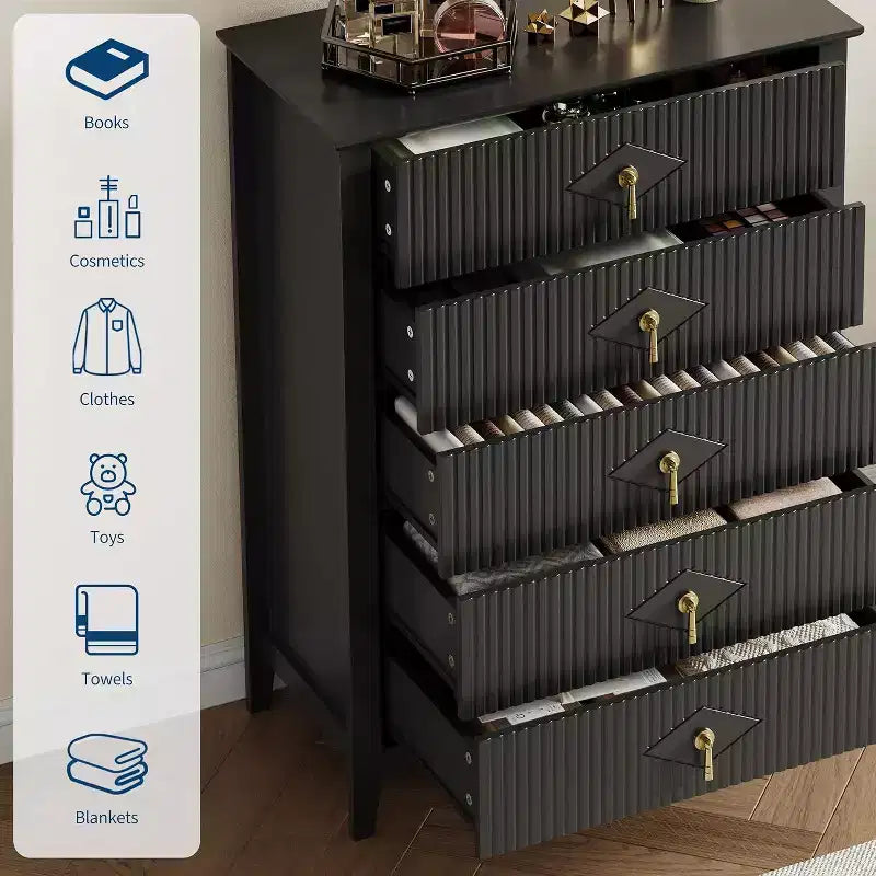 Cassettiera a 6 cassetti con scanalature 54 - Armadio contenitore moderno in legno per camera da letto e soggiorno