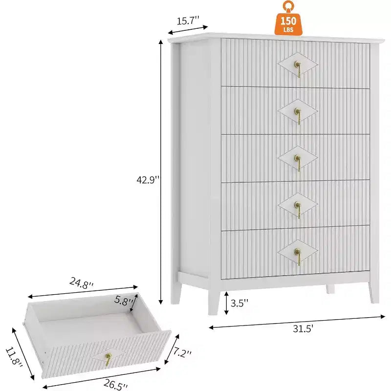 Cassettiera a 6 cassetti con scanalature 54 - Armadio contenitore moderno in legno per camera da letto e soggiorno