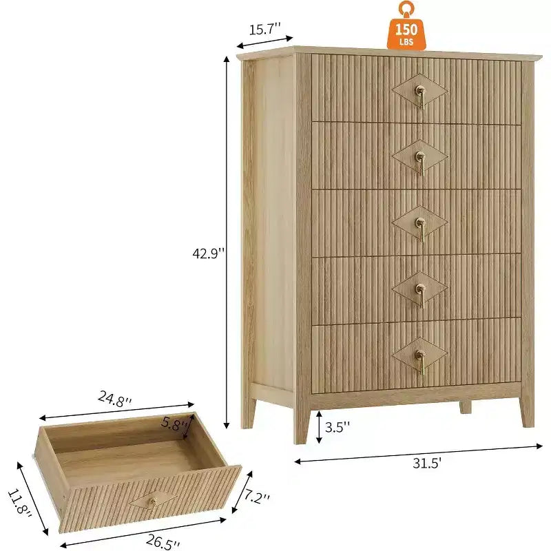Cassettiera a 6 cassetti con scanalature 54 - Armadio contenitore moderno in legno per camera da letto e soggiorno